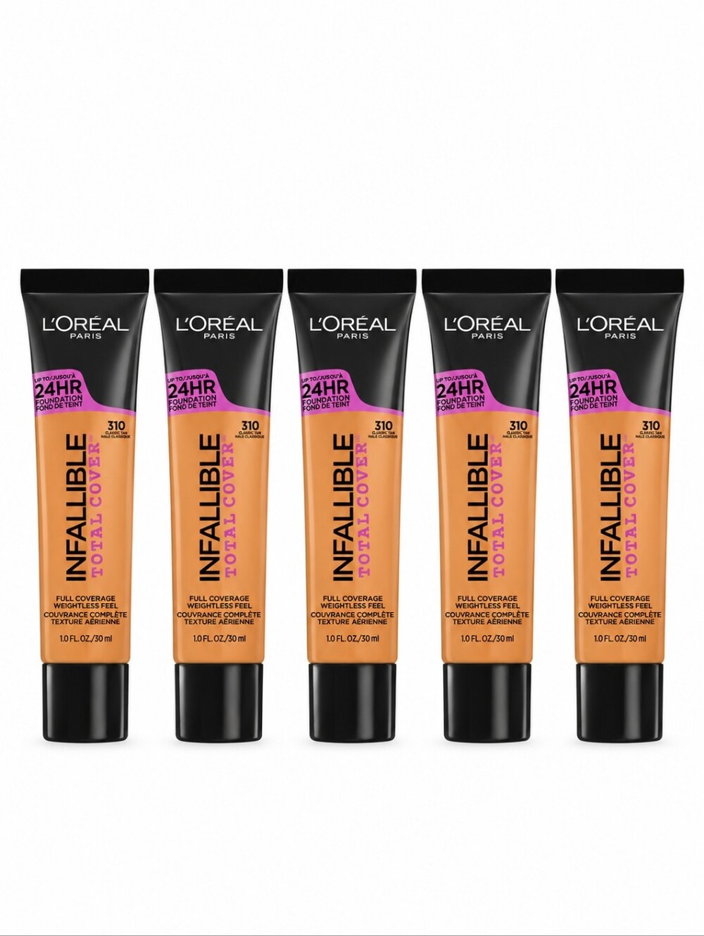 5 x L’Oréal Paris Infallible Total Cover Foundation, 310 Classic Tan, 1 FL oz